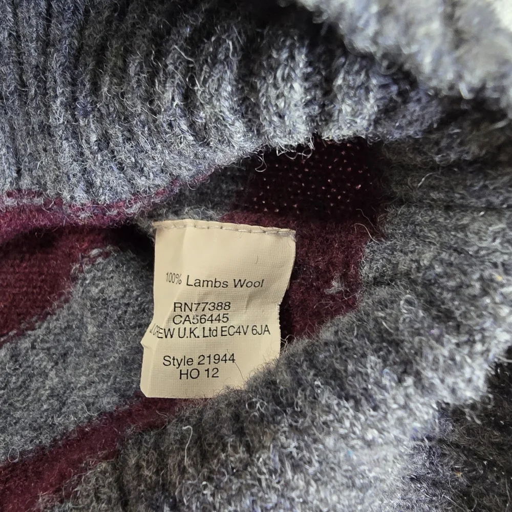 Striped Maroon and Gray Men's J.Crew Lambs Wool Sweater. Size Medium